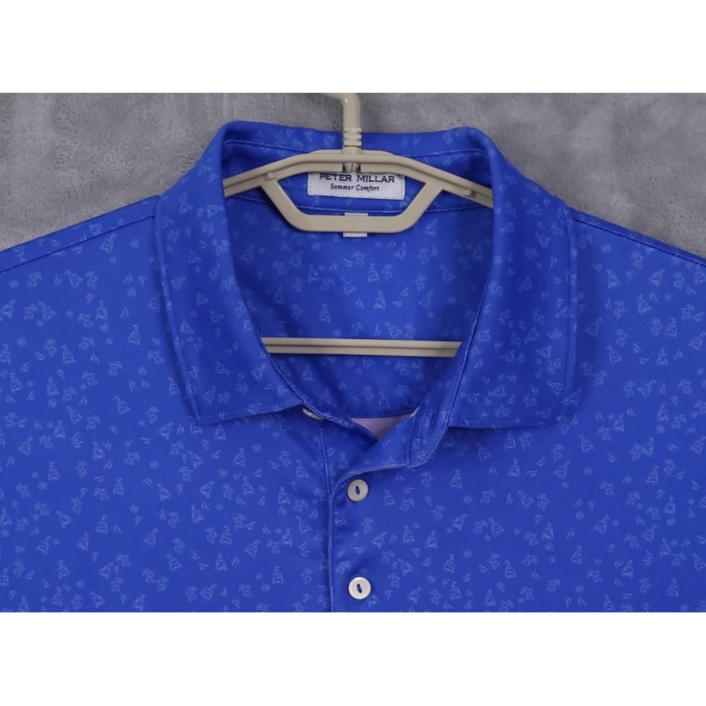 Peter Millar Summer Comfort Shirt Mens L Steakhouse Pattern Polo Blue